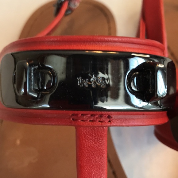 Coach Rust Leather Thong Sandals with Black Chrome Accents Size 8.5 - Picture 2 of 9